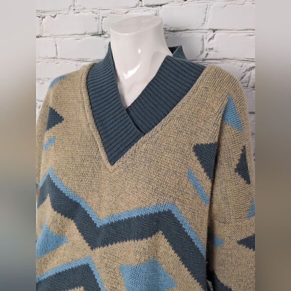 Vintage Knit Vneck, Geometric pattern, Rodier Paris, loose fit - Picture 2 of 8